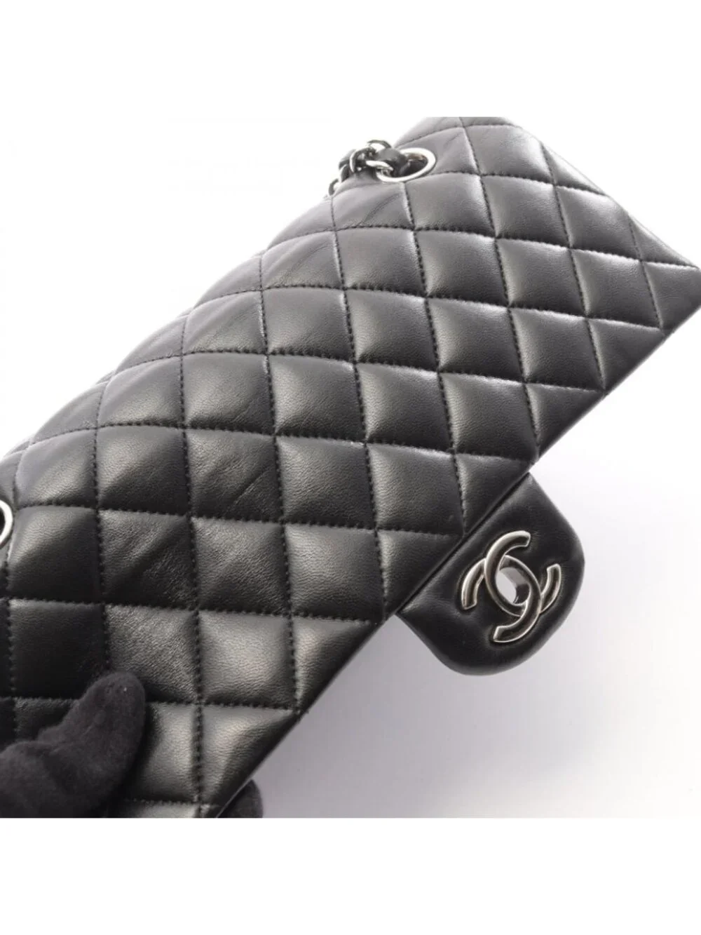 Chanel Shoulder Bag Quilted Double Flap Black Lambskin Chain